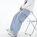SHOPMOCHO 2026 New Men Baggy Cargo Jeans Fashion Streetwear Vintage Wide Leg Pants American Streetwear Y2K Big Pocket Youth Overalls