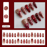 SHOPMOCHO 24pcs False Nails Glossy Green Summer Almond Fake Nail Tips Wearable Detachable Fashion Flower Print Press on Nails for Girl