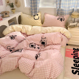 SHOPMOCHO Brown Stripe Bedding Comforter Set Pillowcase bed sheet Single Full Size Bed Linen Duvet Cover Set Queen/King Double Single Bed