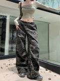 Shopmocho Autumn Winter New Low Rise Jeans Y2k Ladies American High Street Baggy Pants Woman Camouflage Drawstring Mop Jeans for Women