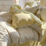 SHOPMOCHO Pure Cotton Home Textile Striped Bedding Set Simple Soft Duvet Cover Sheet Pillowcase Ins Style Bed Linens Queen King Size 2025
