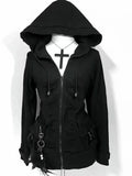 SHOPMOCHO Black Fashion New Trend Women Casual Hoodie Retro Gothic Sweatshirts Hip Hop Punk Style Multifunctional High Street Cardigan