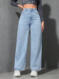 SHOPMOCHO Retro Loose Wide Leg Jeans Fashion Women Solid Straight Wash High Elastic Waist Denim Pants Casual Streetwear Pocket Trousers
