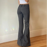 SHOPMOCHO Lucyever Grey Low Waisted Flared Pants Female Y2K High Street Retro Wide Leg Trousers Fashion Slim Pocket Office Lady Suit Pants
