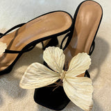 Shopmocho Designer Summers Open Toe Butterfly-knot Women Slippers Fashion Slip On Ladies Elegant Thick Heel Dress Slides