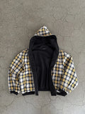 SHOPMOCHO Korean Yellow Plaid Double-Sided Zipper Black Sweatshirt Hoodie Men And Women American Retro Fashion Casual Loose Jacket