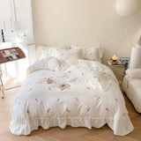 SHOPMOCHO 3pcs Rose Embroidered Duvet Cover Set (1*Duvet Cover + 2*Pillowcase, Without Core), Princess Style Lace Bedding Set