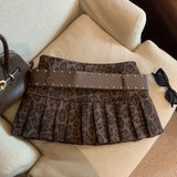 SHOPMOCHO Sexy Leopard Print High Waist Anti-light Pleated Skirt Y2k Spice Girl Short Skirt
