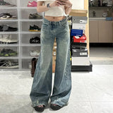 Shopmocho Plus Size Women's Loose Straight Leg Jeans High Waist Wide Leg Long Trousers Bootcut Denim Pants Big Size Casual Fashion