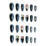 SHOPMOCHO 24pcs Smudging Flower Press On Nails Wave Point Designs French Style Almond False Nails Y2k Sweet Cool Fake Nail For Spicy Girls