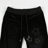 Shopmocho Women Velvet Pants Goth Dark Y2K Star Hot Diamond Slim Flared Pants Retro Streetwear Low Waist Bellbottom Pants