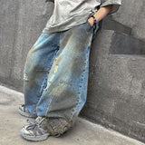 SHOPMOCHOAmerican Tween Girl High Fashion Distressed Wide Leg Banana Jeans for Child Luxury Denim Pants Kids Dirty Washed Jeans Trousers