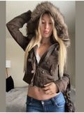 SHOPMOCHO Autumn And Winter New Fashion Casual Fur Collar Jacket Female Y2K High Street Popular Padded Velvet Cotton-padded Jacket Coat