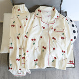 SHOPMOCHO 2 PCS Women Pajama Sleepwear Pajama Set Long Sleeved Pants Suit Peach Print Ventilate Soft Comfortable Home Leisure Home Clothes