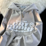 SHOPMOCHO Y2K American Letter Printed Zip-up Hoodies Women Street Fashion Harajuku Style Sweatshirt Couple Casual Loose Plus Velvet Hoodie