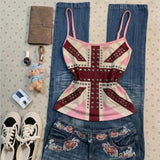 SHOPMOCHO Camisole Sexy Hot Girls America Print Grunge Halter Vest Vintage Punk Slim Crop Top Female Tank Baby Tee Y2k Punk Harajuku Camis
