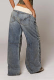 SHOPMOCHO Y2K American Retro Spliced washed High Waist Jeans for Women Simple Versatile Wide-leg Jean Hip-hop Harajuku Baggy Women Jeans
