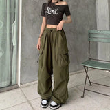 SHOPMOCHO American retro workwear casual pants women's summer versatile straight leg hanging feeling ankle tied pants loose wide leg pants