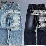SHOPMOCHO 2025 American Fashion Jeans Letter Printing Pattern High Street Casual Wide Legs Y2K Men's Retro Gothic Trendy Casual Pants