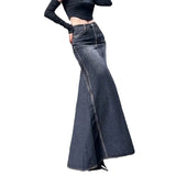 Shopmocho Maxi Skirt Women Casual Mermaid Streatwear High Waist Zipper Denim Skirts Y2k Streetwear Loose Long Mom Jeans Ankle Lenth Summer