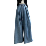 Shopmocho 2025 Autumn New Loose-Fit Plus Size Women's Jeans Slimming Wide-Leg Ground-Length Simple Style Casual Ladies Pants