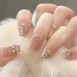 Shopmocho 24pcs Detachable Short Press on Nails Y2k rhinestone False Nails with Glue Ballet Sweet Cool Girls Artificial False Nails Tips