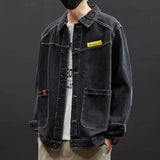 Shopmocho Loose Casual Men's Denim Jacket Trendy Hong Kong Style Splicing Workwear Spring Autumn Popular Individuality
