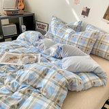 SHOPMOCHO Japanese Style Check Queen Quilt Cover Set 1/3 Pcs Soft Washed Duvet Cover and Pillowcase or Only Duvet Covers Skin-friendly