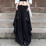Shopmocho Gothic Harajuku Y2k Skirt Pants Japanese Irregular Stitching Samurai Hakama Genderless Streetwear Campus Valentines Pants Unisex