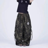 SHOPMOCHO Leopard Snake Print Ruching Cargo Pants Street Retro Loose Lazy Sporty Pants Jazz Hiphop Dance Casual Wide Leg Trousers