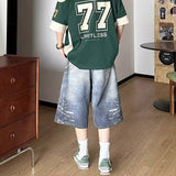 SHOPMOCHO 2025 New Men's Retro Bear 3D Printed Denim Shorts Hip Hop Fashion Straight Wide-leg Jorts High Street Y2K Baggy Bermuda Jeans