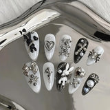 Shopmocho 10pcs personalized black and white nail art, rabbit and bow decoration - Gothic minimalist style, suitable for daily wear