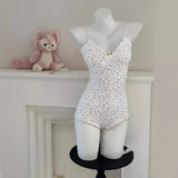 Shopmocho Women Sexy  Floral Print Bodysuit Lace Trim Sleeveless Slim Fit Leotard Summer Jumpsuit Romper Sexy Underwear Nightwear Lingerie