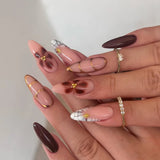 SHOPMOCHO 24pcs White Flower Fake Nail Tips Ins Yellow Pink Blush False Nails Wearable Full Cover European Almond Shaped Press on Nails