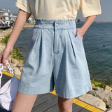 SHOPMOCHO Casual Plus Size Summer Denim Shorts Woman Loose Wide Leg Jean Baggy Shorts Women Cotton Ealstic Waist Short Pants Bermuda Femme