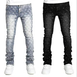 SHOPMOCHO Men's denim fashion personality straight leg men's pants European and American fashion Instagram hot item elastic pearl denim la