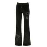 SHOPMOCHO-Rhinestones Star Velvet Flared Pants Y2K Aesthetic High Waist Baggy Sweatpants Jogging Casual Basic Boot Cut Trousers