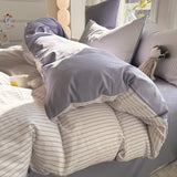 SHOPMOCHO Pure Cotton Home Textile Striped Bedding Set Simple Soft Duvet Cover Sheet Pillowcase Ins Style Bed Linens Queen King Size 2025