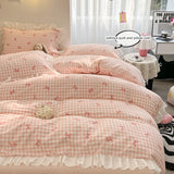SHOPMOCHO 3 Piece duvet cover Set bowknot printting Quilt cover Set  comfortable Ruffles Bedding Set Bedspread for All Season