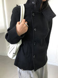 SHOPMOCHO 2026 Women's Minimalist Retro Stand up Collar Thick Coat, Asymmetrical Button Decoration, Slim Fit Long Sleeved Top, Winter