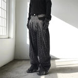 SHOPMOCHO Autumn Winter High Street Denim Pants Men's Retro Full Diamond Hot Stamping Hip-hop Loose Straight Leg Wide Leg Streetwear Jeans