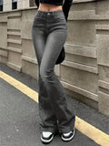 Shopmocho Women Flare Stretch Moustache Jeans Fashion Skinny Bell Bottom High Waist Gray Denim Pants Lady Classic Y2K Punk Long Trousers