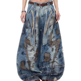 SHOPMOCHO Large Size American Street Retro Washed Distressed Curved Knife Jeans Wide Leg Denim Loose Sickle Pants Y2k Baggy Jeans Woman