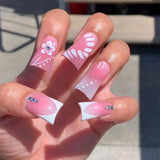 Shopmocho 24pcs Duckbill Shaped Fake Nails Gold Butterfly Rhinestone Design False Nail Tips Wearable Full Cover French Press on Nails