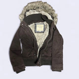 SHOPMOCHO Winter Fashion New Solid Color Fur Collar Hooded Cotton-padded Jacket Women Y2K Street Vintage Pop College Cotton-padded Jacket