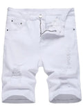 SHOPMOCHO Men's denim shorts with summer frayed elastic men's casual pants slim-fit European-style shorts tight and worn-out men's pants