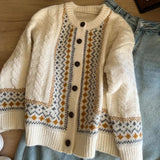 Shopmocho Vintage Jacquard Knit Cardigan Women Loose Casual Lazy Wind Print Button Pullovers Korean Long Sleeve Baggy Aesthetic Outwear