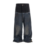 SHOPMOCHO CUT-UP Double-layer Double Waist Patchwork Baggy Jeans for Men and Women Straight Casual Loose Denim Trousers Oversized