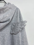 SHOPMOCHO Women Fashion Grey Angel Wing Embroidered Hoodie Zipper Kawaii Pullover Sweatshirt Wing Y2K Streetwear Goth 2000s Alt Clothes