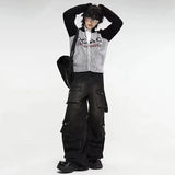 SHOPMOCHO Autumn Y2K High Street Jeans Mens Multi-Pocket Hiphop Cargo Pants Vintage Straight Wide-Leg Denim Trousers Fashion Streetwear